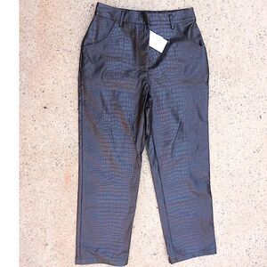 Skies Are Blue Small Black Croc Embossed High Waist Faux Leather Pants NWT